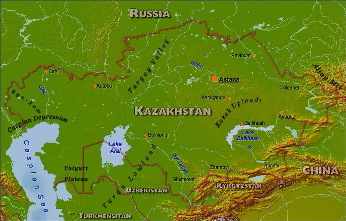 žemėlapis Kazachstano fizinio