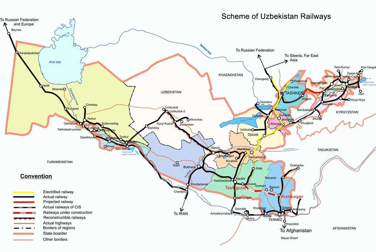 Kazachstano traukinių žemėlapis