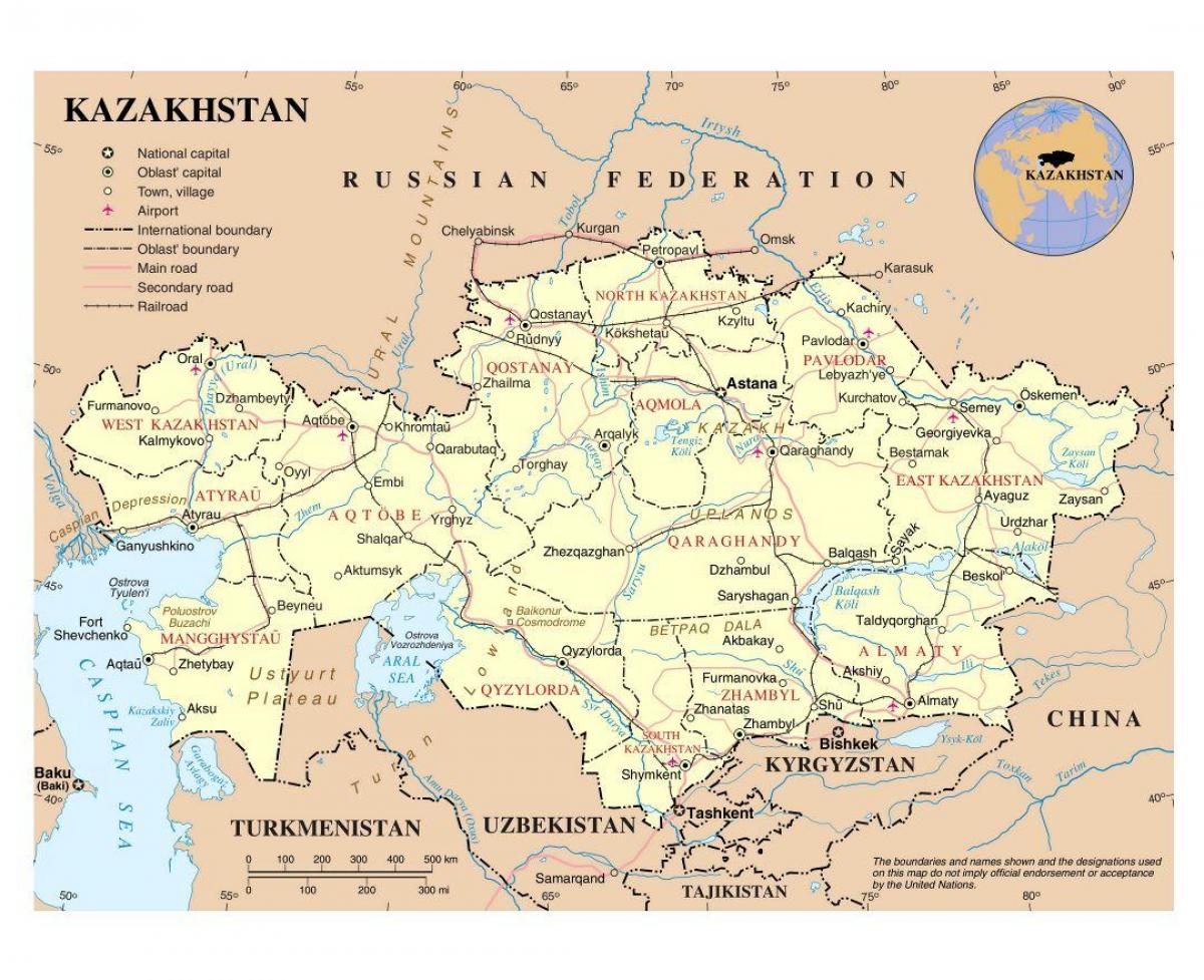 žemėlapis Kazachstano oro uostų