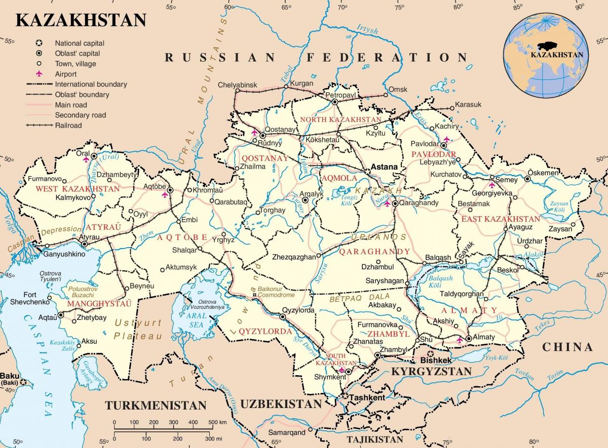 žemėlapis Kazachstano politinių