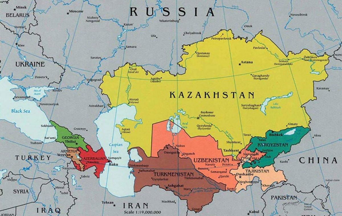 žemėlapis Kazachstane ir aplinkinėse šalyse