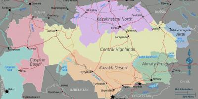 Žemėlapis Kazachstano regionuose